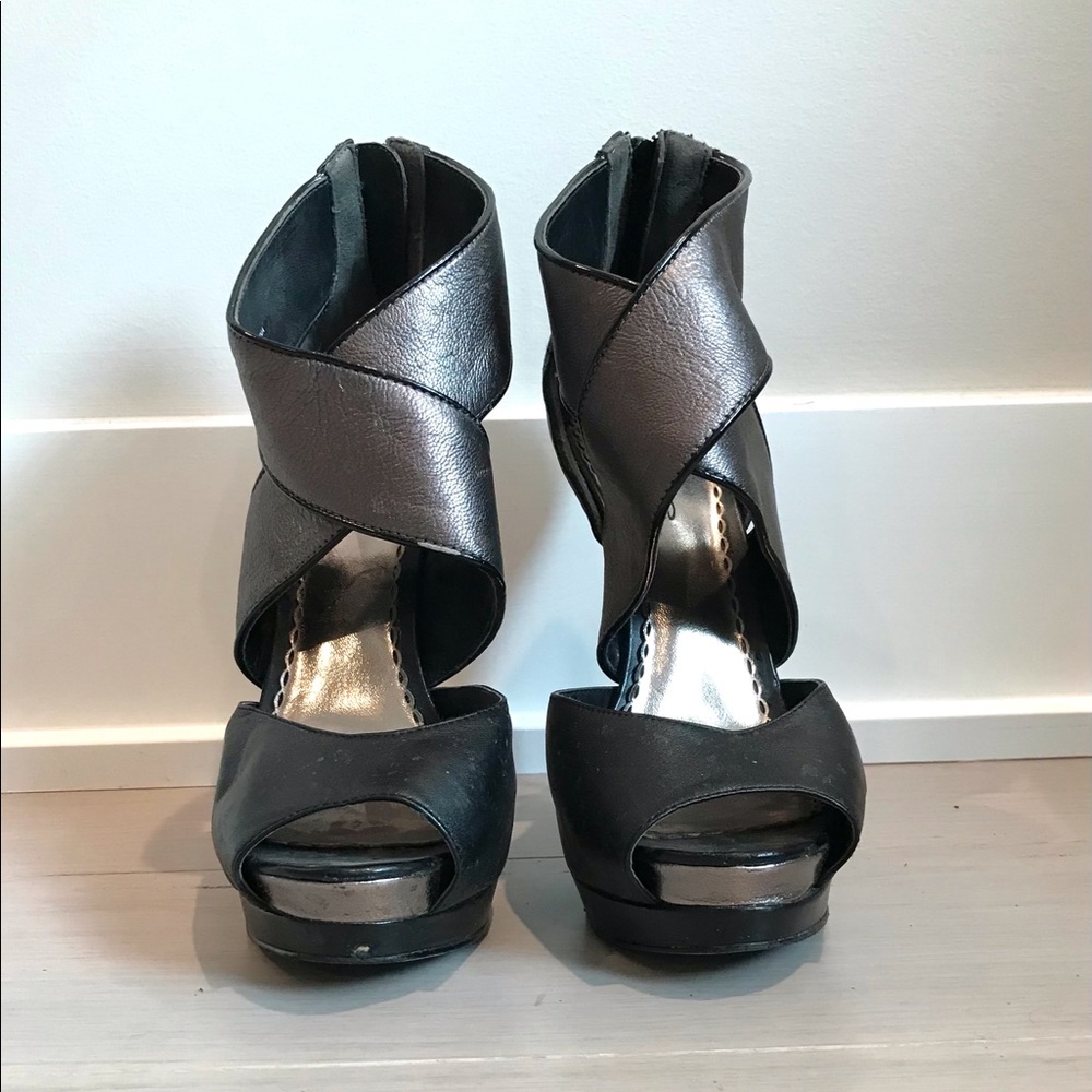 Gorgeous Bebe Stiletto Heels - Pewter + Black - 6